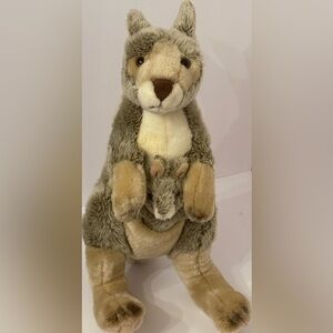 Magnussen Home Plush Stuffed Kangaroo with Baby Joey in Pouch